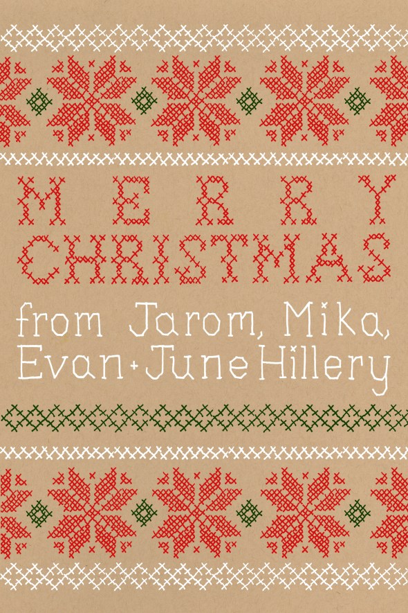 This wasn't my original idea for our 2013 Christmas cards - I hoped to actually screen print a folk design - but I ended up with this cross stitch-inspired card.